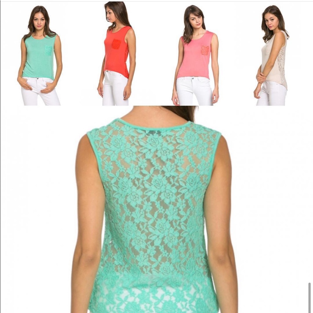 ☘️Mint green sleeveless top w/lace see thru back